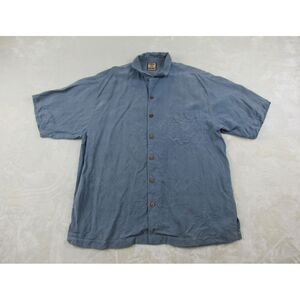 Tommy Bahama Shirt Mens Large‎ Blue Silk Check Button Up Camp Party Casual *